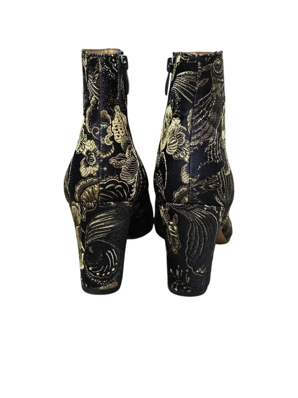 Franco Sarto Women's Jubilee 2 Ankle Boot Floral Bootie Heel Black Gold Size 9
